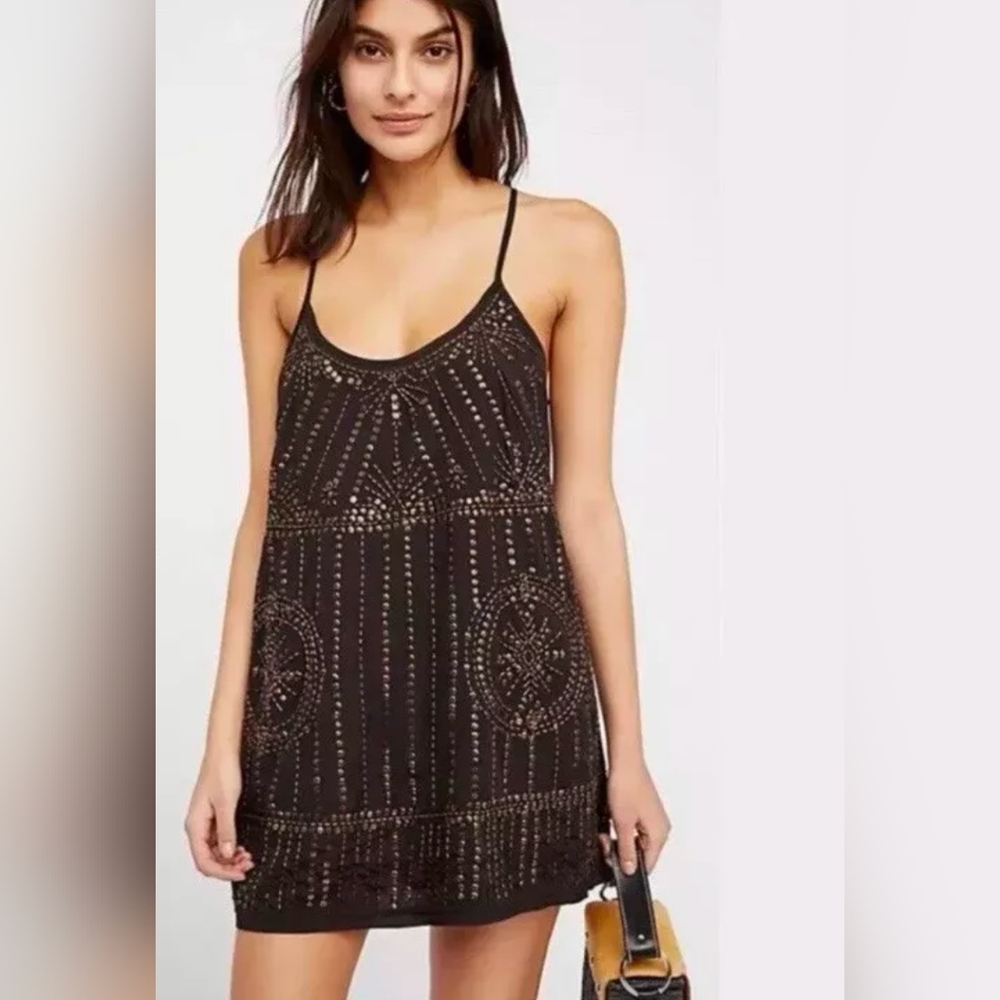 Free People Black Embellished Mini Dress